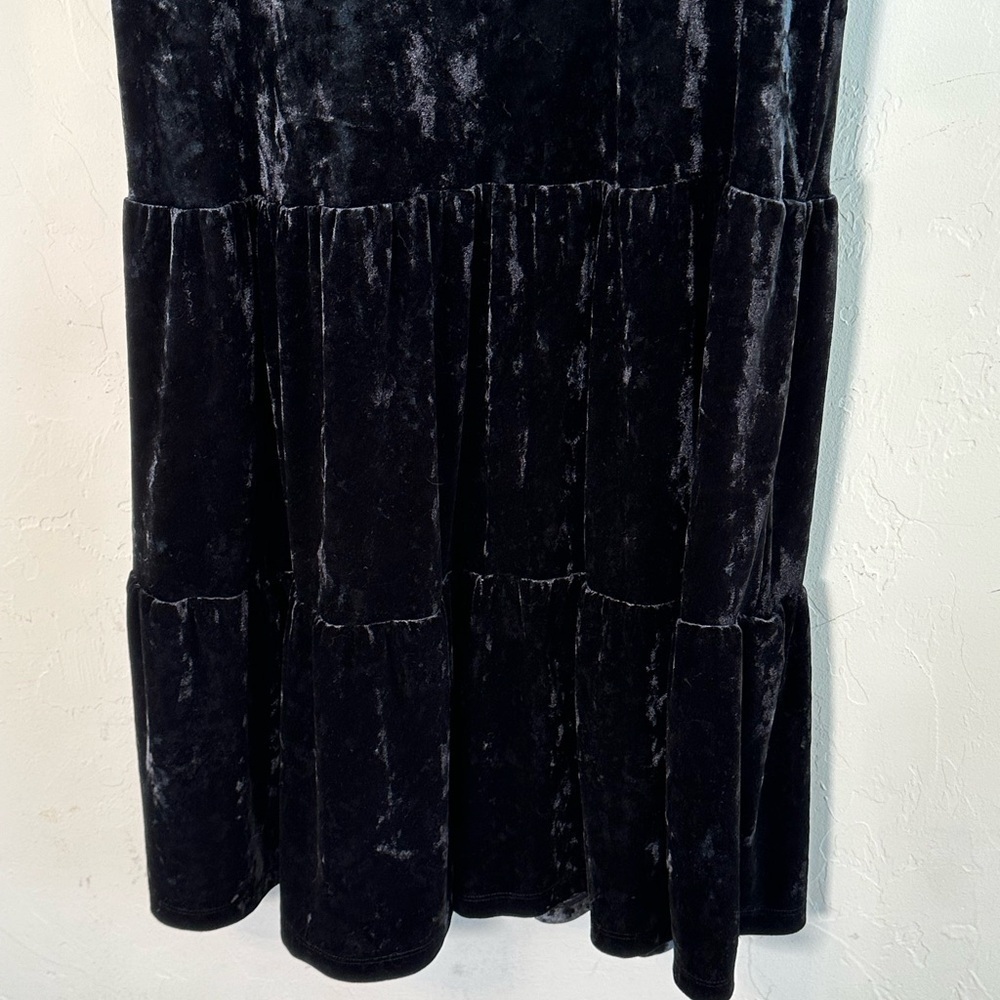 Crushed Black Velvet Vintage Tiered Maxi Dress with Rouched Sleeves Sz S - Picture 2 of 13